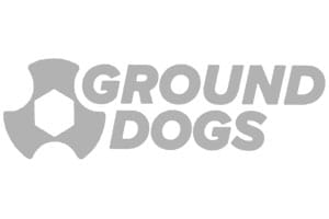 Black and white Ground Dogs logo on white background