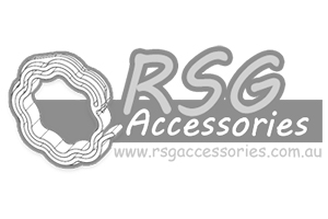 Black and white RSG accessories logon on white background