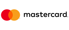 Merchant Logo of mastercard in black color with two overlapping circles in red and orange