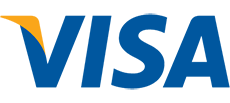 Visa merchant logo with the word Visa in blue letters